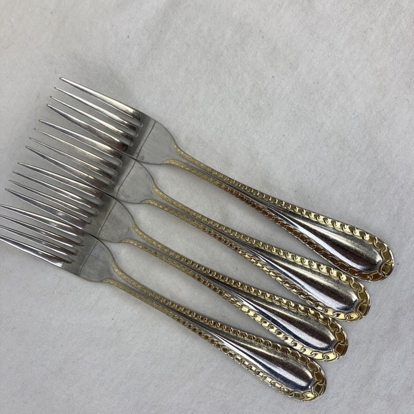 4 Retroneu GOLD ACCENT Chain 7 3/4” 18/8 Korea Stainless Dinner Fork Quality - Picture 5 of 12